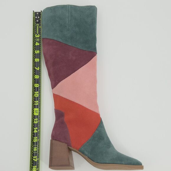 Chelsea Violet Lulu Patchwork Tall Boots Womens Size 6 Suede Leather Disco 70s - Picture 8 of 10
